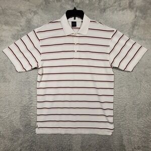 Dunning Golf Polo Shirt‎ Mens Large Striped Short Sleeve White Red Casual